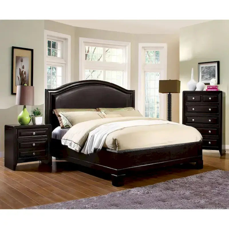 Traditional Espresso Padded Platform Bed