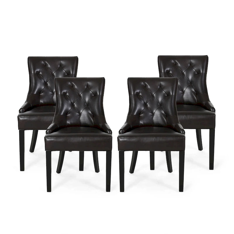 Contemporary Tufted Bonded Leather Dining Chairs (Set of 4)