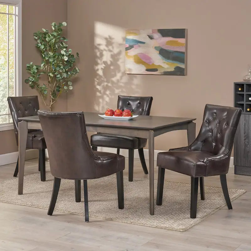 Hayden Contemporary Tufted Bonded Leather Dining Chairs (Set of 4) by 