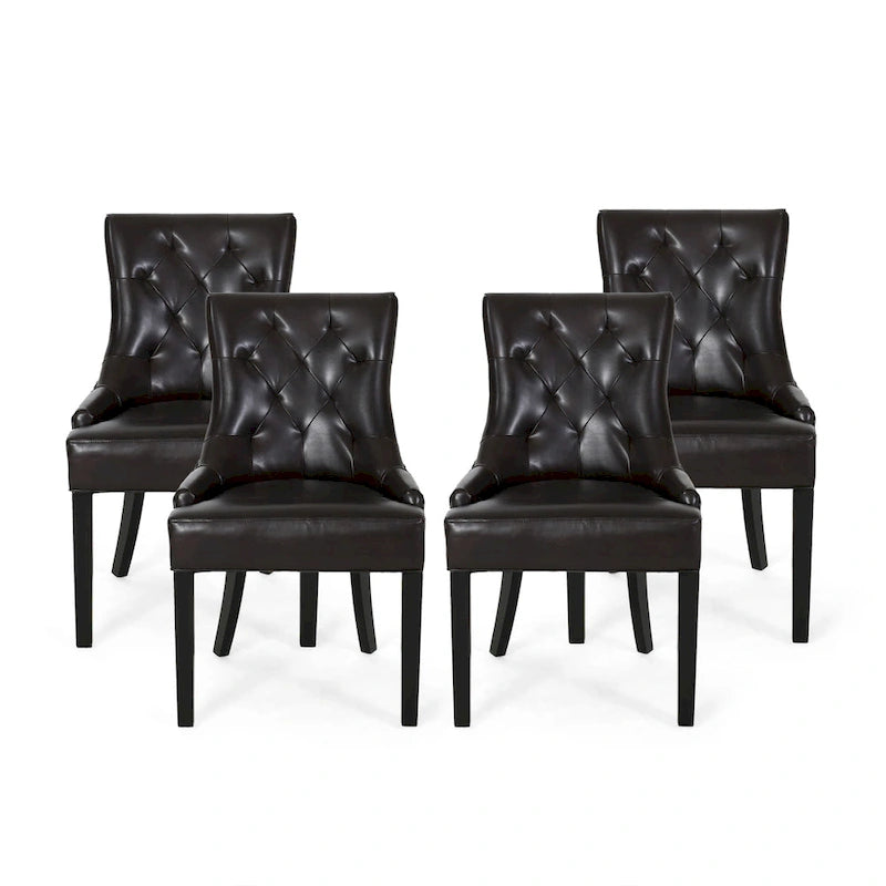 Contemporary Tufted Bonded Leather Dining Chairs (Set of 4)