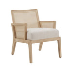 Fabric Cane Accent Chair with Rattan Back – Natural Wood Finish