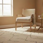 Fabric Cane Accent Chair with Rattan Back – Natural Wood Finish