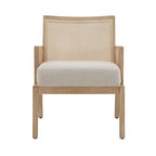 Fabric Cane Accent Chair with Rattan Back – Natural Wood Finish