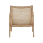 Fabric Cane Accent Chair with Rattan Back – Natural Wood Finish