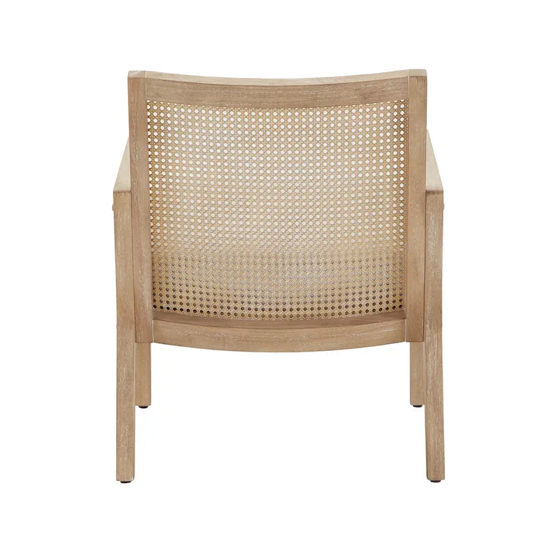 Fabric Cane Accent Chair with Rattan Back – Natural Wood Finish