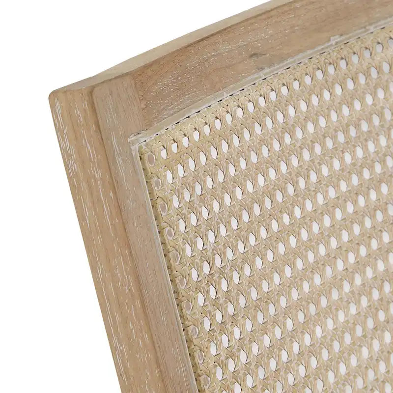 Fabric Cane Accent Chair with Rattan Back – Natural Wood Finish
