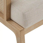 Fabric Cane Accent Chair with Rattan Back – Natural Wood Finish