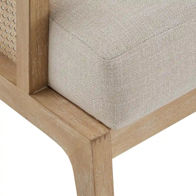 Fabric Cane Accent Chair with Rattan Back – Natural Wood Finish
