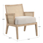 Fabric Cane Accent Chair with Rattan Back – Natural Wood Finish