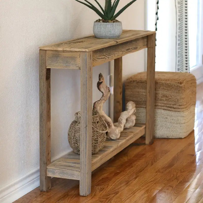 Reclaimed Wood Minimalist Console Table – Unfinished Natural Finish, 46L x 10W x 28H in