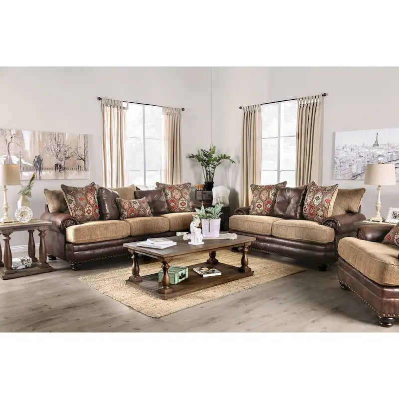 Traditional Brown Faux Leather Loveseat