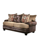 Traditional Brown Faux Leather Loveseat
