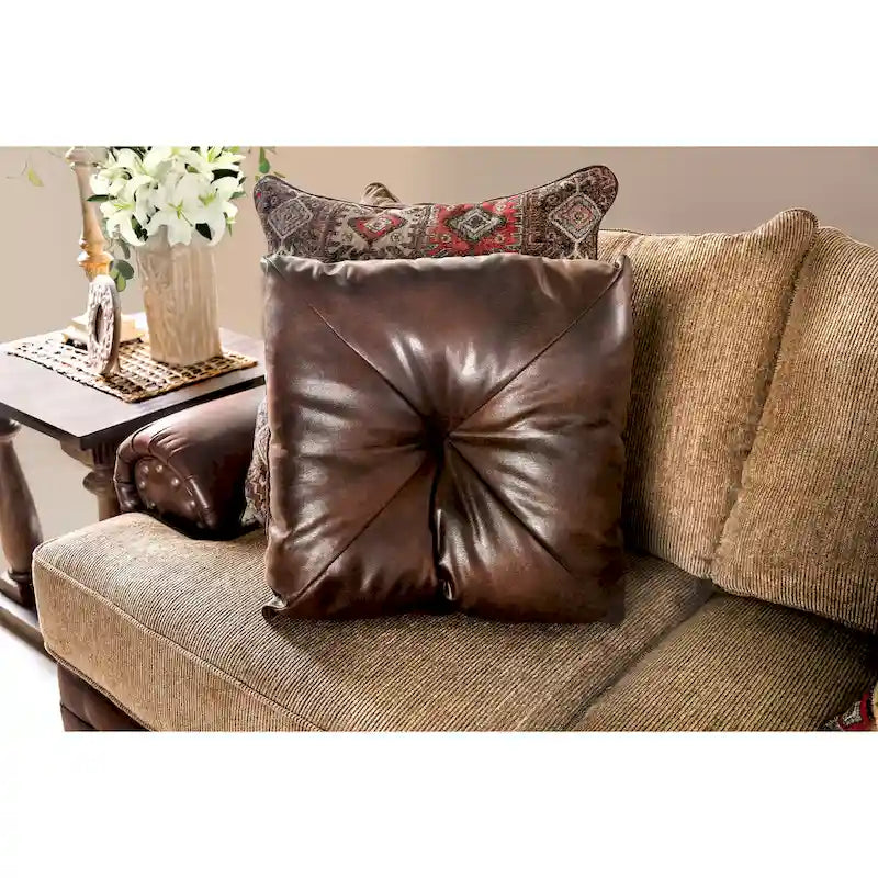 Traditional Brown Faux Leather Loveseat