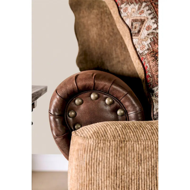 Traditional Brown Faux Leather Loveseat