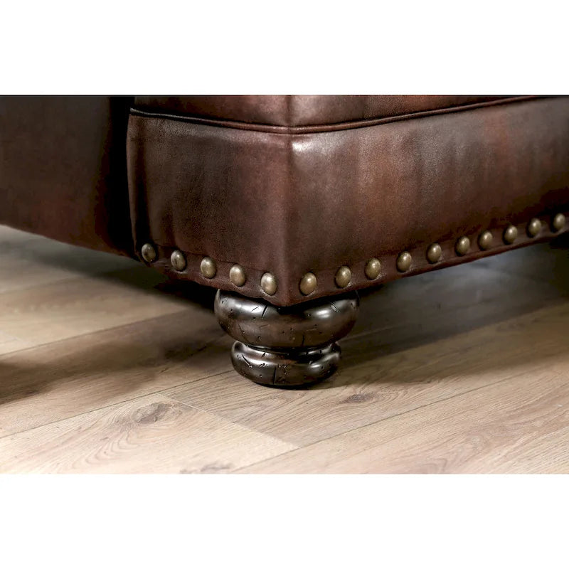 Traditional Brown Faux Leather Loveseat