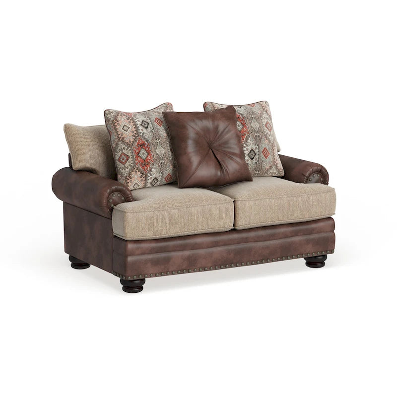 Traditional Brown Faux Leather Loveseat