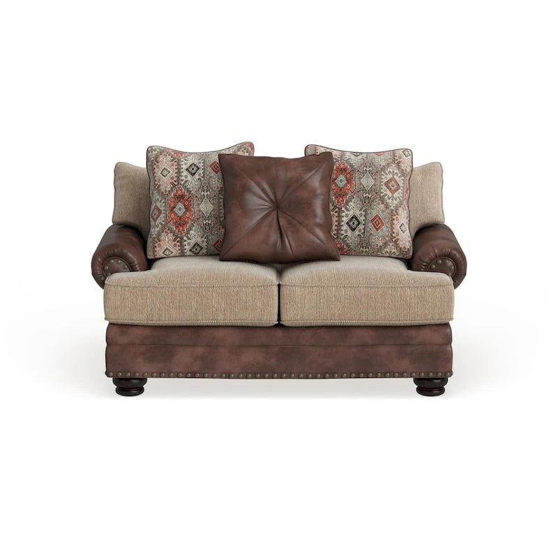 Traditional Brown Faux Leather Loveseat