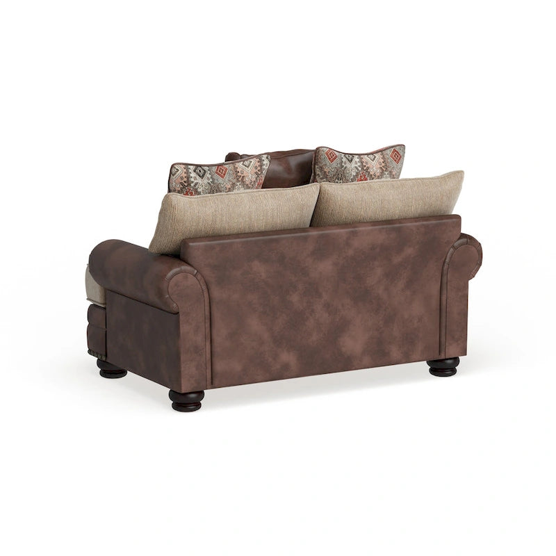 Traditional Brown Faux Leather Loveseat