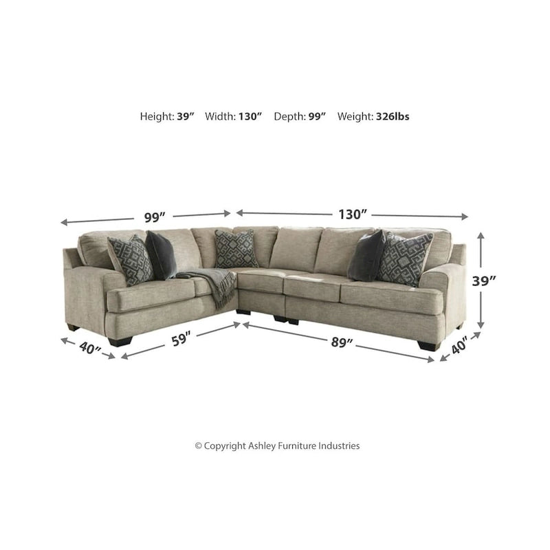 Bovarian Beige and Grey 3-Piece Sectional Sofa