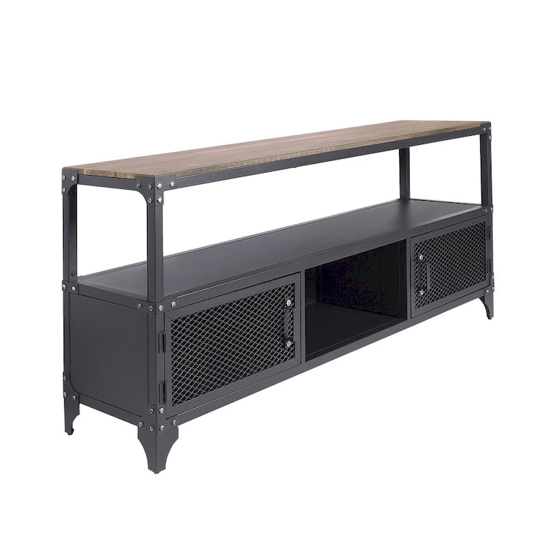 70-inch Steel TV Console with 2 Wire-Mesh Cabinets – Sand Black & Dark Walnut