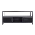 70-inch Steel TV Console with 2 Wire-Mesh Cabinets – Sand Black & Dark Walnut