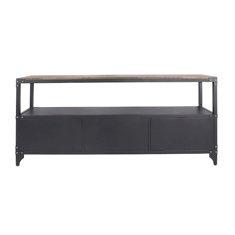 70-inch Steel TV Console with 2 Wire-Mesh Cabinets – Sand Black & Dark Walnut