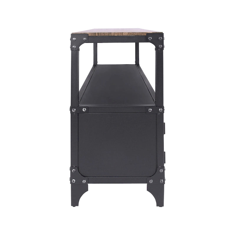 70-inch Steel TV Console with 2 Wire-Mesh Cabinets – Sand Black & Dark Walnut