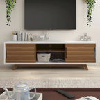 Mid-Century Modern White and Walnut 62-inch Wide 6-Shelf TV Stand