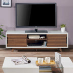 Mid-Century Modern White and Walnut 62-inch Wide 6-Shelf TV Stand
