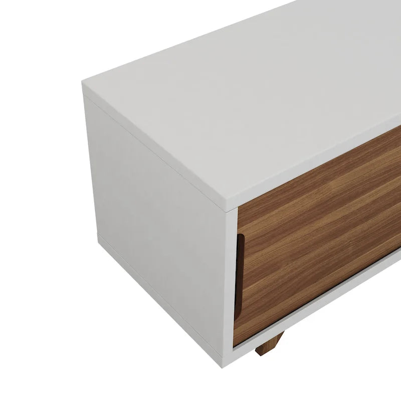 Mid-Century Modern White and Walnut 62-inch Wide 6-Shelf TV Stand