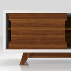 Mid-Century Modern White and Walnut 62-inch Wide 6-Shelf TV Stand