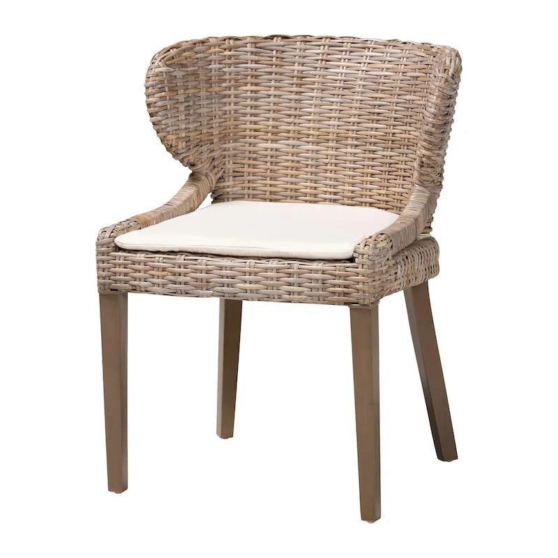 Bohemian Grey Natural Kubu Rattan and Mahogany Wood Dining Chair