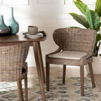  Niesha Bohemian Grey Natural Kubu Rattan and Mahogany Wood Dining Chair