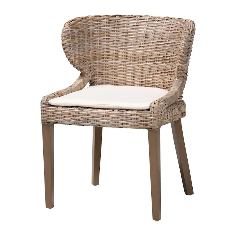Bohemian Grey Natural Kubu Rattan and Mahogany Wood Dining Chair