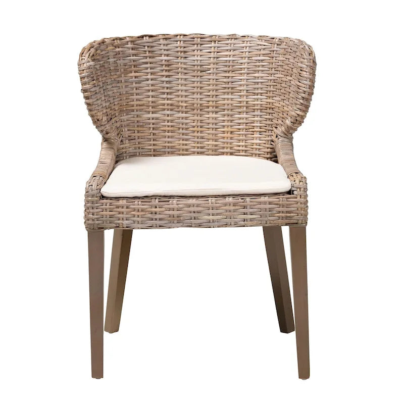 Bohemian Grey Natural Kubu Rattan and Mahogany Wood Dining Chair