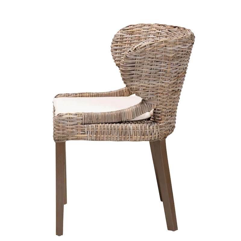 Bohemian Grey Natural Kubu Rattan and Mahogany Wood Dining Chair