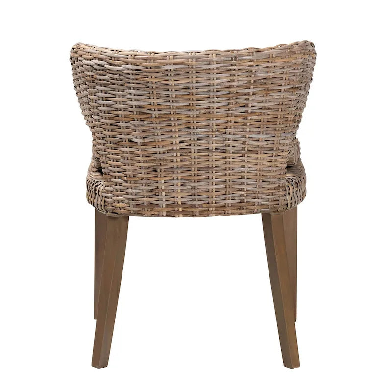 Bohemian Grey Natural Kubu Rattan and Mahogany Wood Dining Chair