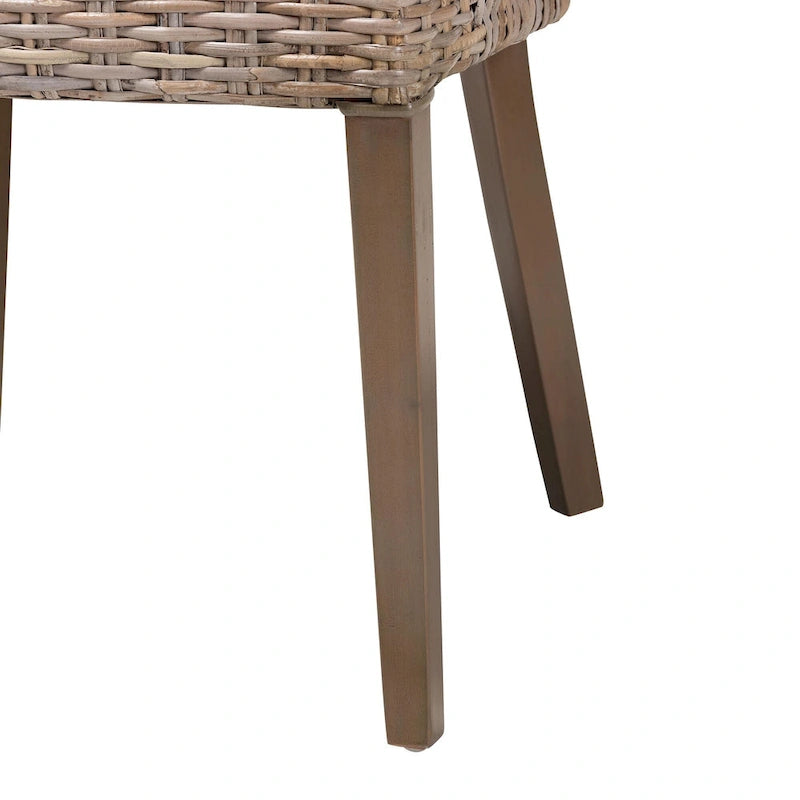 Bohemian Grey Natural Kubu Rattan and Mahogany Wood Dining Chair