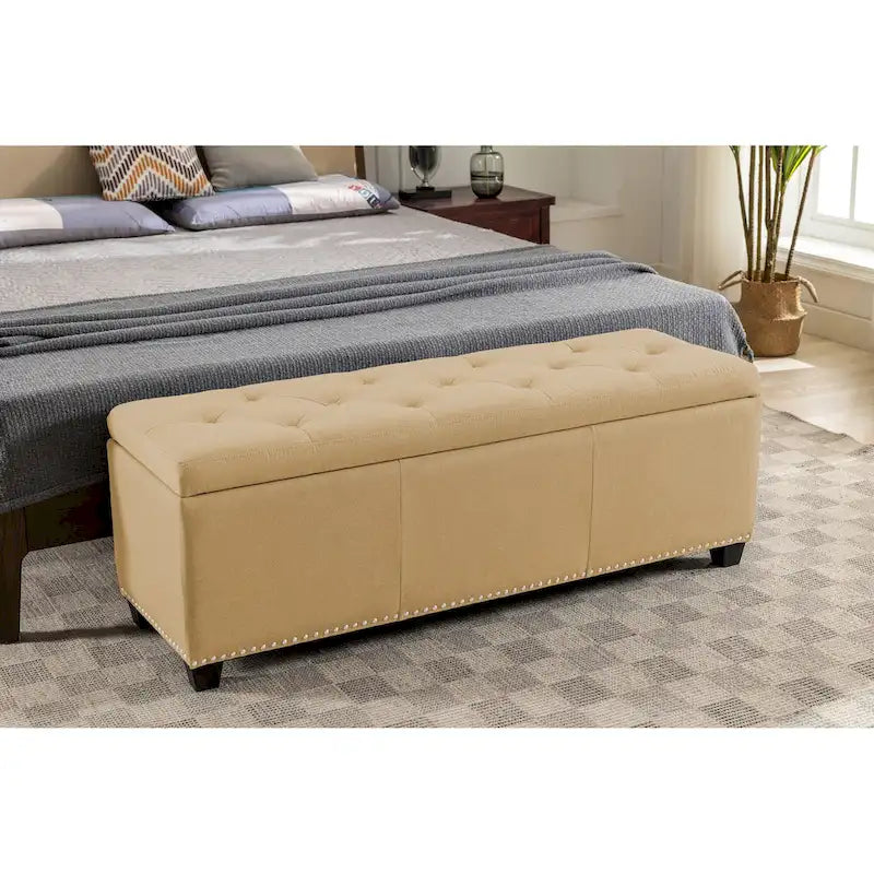 Fabric Upholstered Flip Top Storage Ottoman Bench