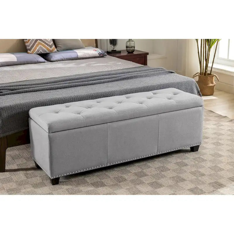 Fabric Upholstered Flip Top Storage Ottoman Bench