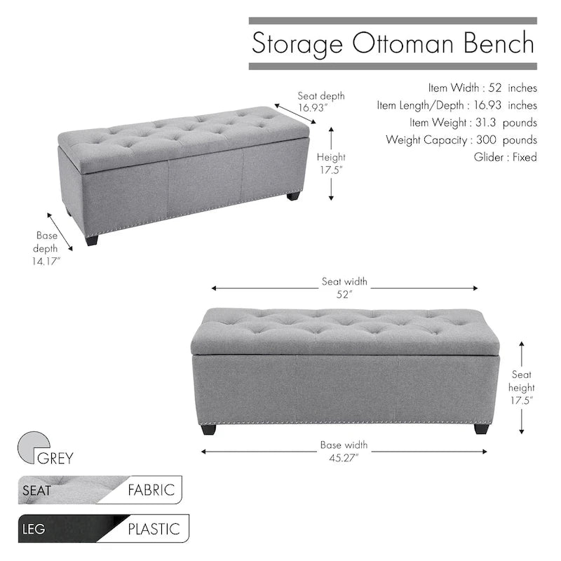 Fabric Upholstered Flip Top Storage Ottoman Bench