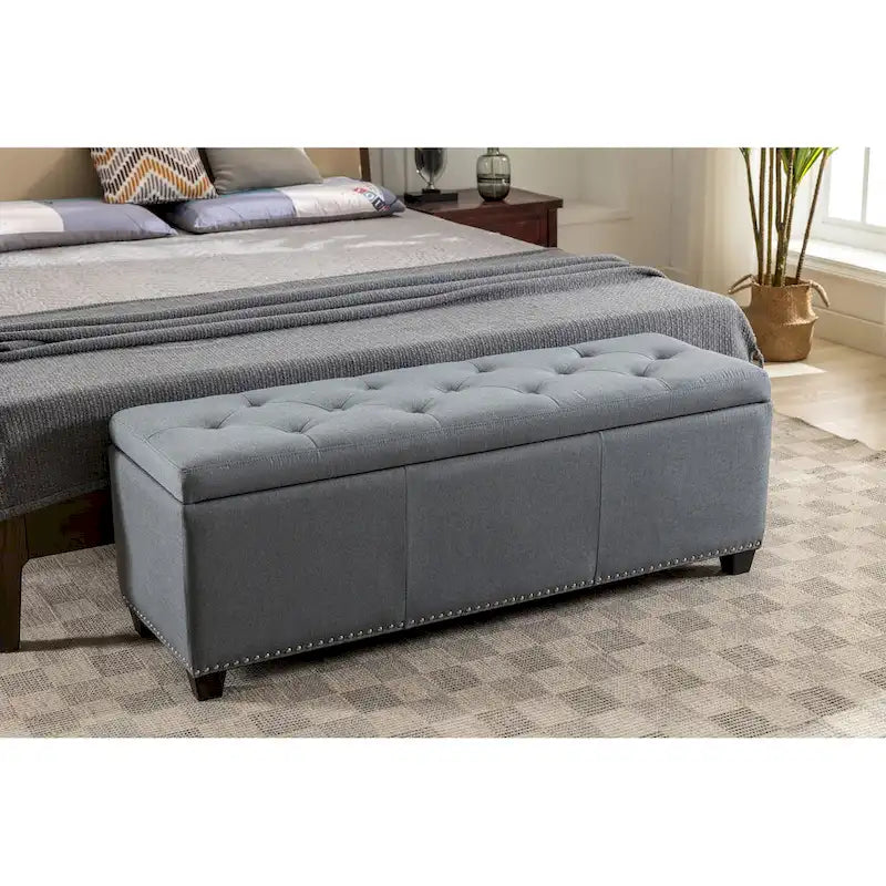 Fabric Upholstered Flip Top Storage Ottoman Bench