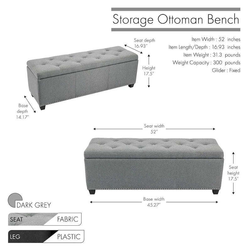 Fabric Upholstered Flip Top Storage Ottoman Bench