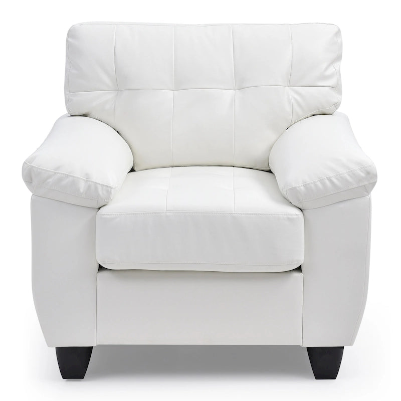 Faux Leather Accent Chair with Tufted Back and Pocket Coil Seat – 36W x 33D x 35H in