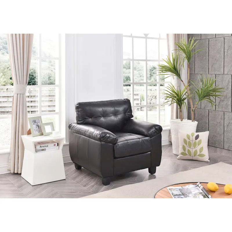 Faux Leather Accent Chair with Tufted Back and Pocket Coil Seat – 36W x 33D x 35H in
