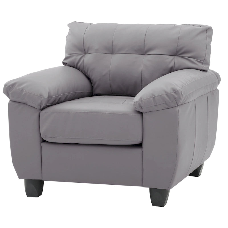 Faux Leather Accent Chair with Tufted Back and Pocket Coil Seat – 36W x 33D x 35H in