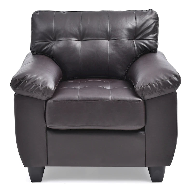 Faux Leather Accent Chair with Tufted Back and Pocket Coil Seat – 36W x 33D x 35H in