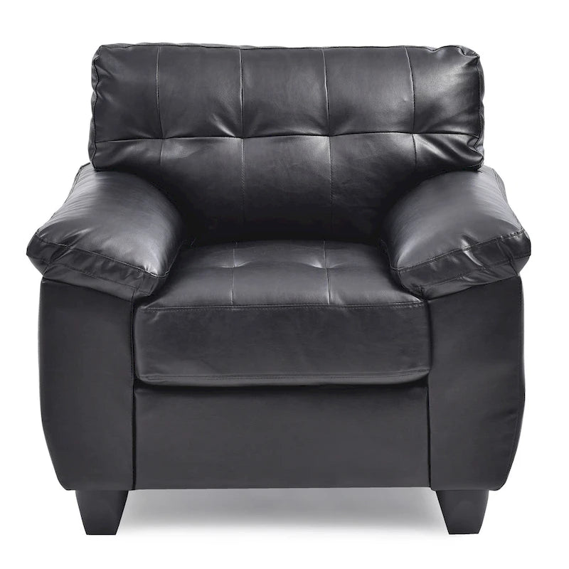 Faux Leather Accent Chair with Tufted Back and Pocket Coil Seat – 36W x 33D x 35H in