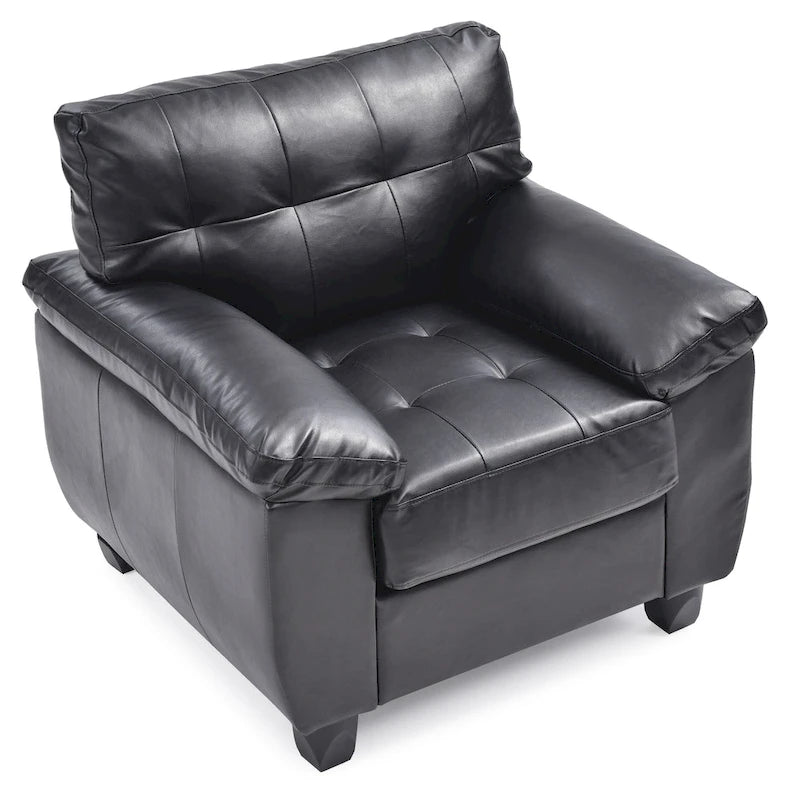 Faux Leather Accent Chair with Tufted Back and Pocket Coil Seat – 36W x 33D x 35H in