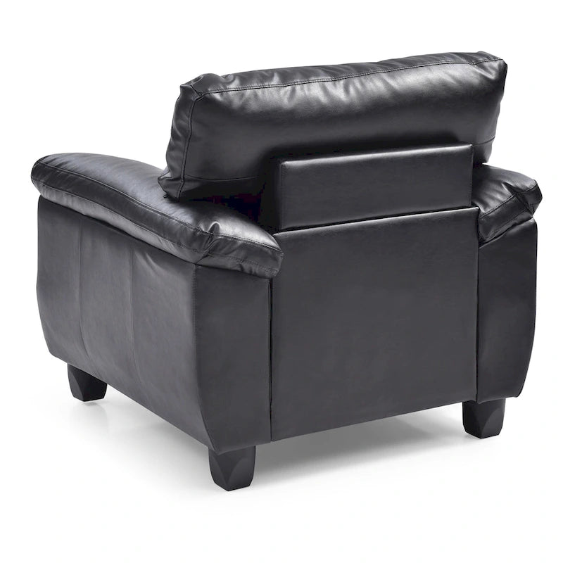 Faux Leather Accent Chair with Tufted Back and Pocket Coil Seat – 36W x 33D x 35H in